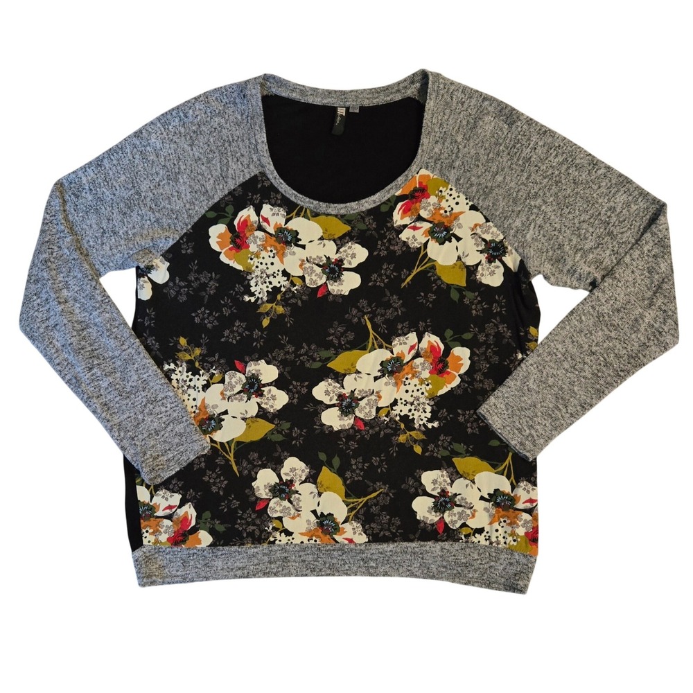 KUT from the Kloth Womens L Sporty Y2K Floral Raglan Long Sleeve Top Grey Black